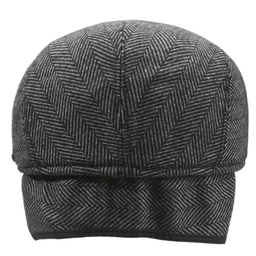 Men's Newsboy Cap with Earflaps Flat Ivy Caps Gatsby Golf Cabbie Hats - color: Grey Herringbone