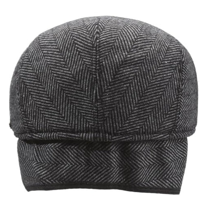 Men's Newsboy Cap with Earflaps Flat Ivy Caps Gatsby Golf Cabbie Hats - color: Grey Herringbone