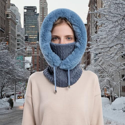 HUAMULAN Women Cable Knit Balaclavas Winter Fleece Lined Beanie Hat - color: Blue
