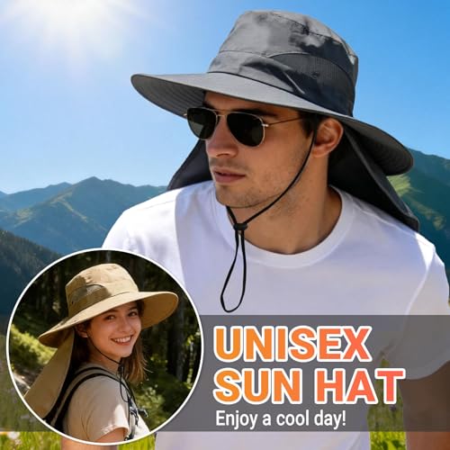 NPQQUAN Sun Hats for Men Women with Neck Flap UPF 50+ UV Protection - color: Lightgrey（neck Flap）