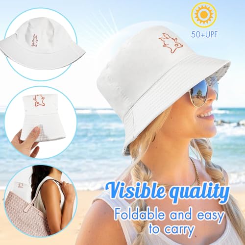 Unisex Bucket Hat Beach Sun Hat Fishing Hat for Men Women Teens, Reversible Double-Side-Wear - color: Rabbit White