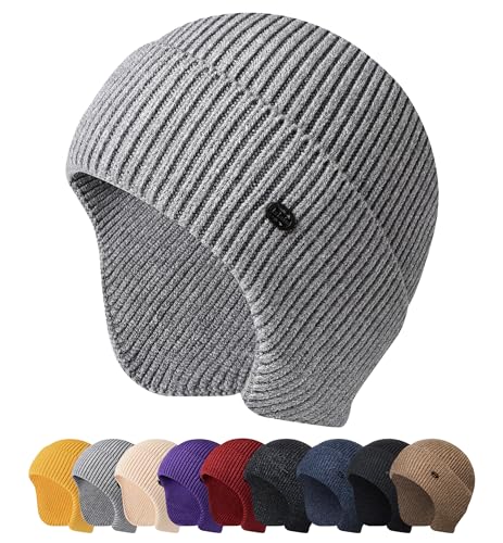 HiRui Knit Beanie Hats Winter Hats Ear Covers for Men Women-Warm Daily Headwear - color: Gray