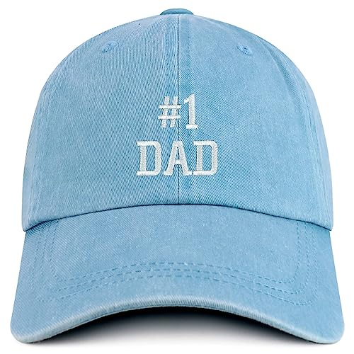 Trendy Apparel Shop Number 1 Dad Embroidered Pigment Dyed Low Profile Cotton Cap - color: Light Blue