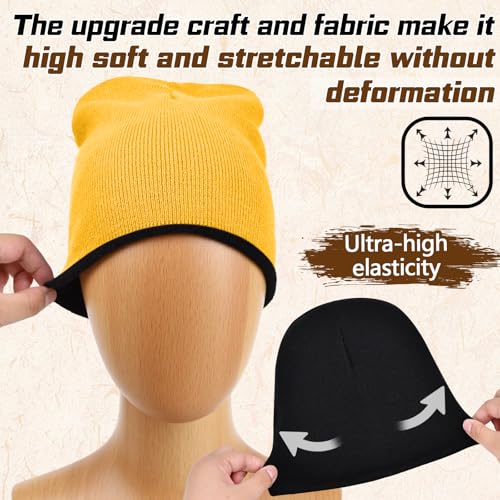 ZOORON Reversible Skull Caps for Men Women Reversible Beanie with -Double Side Warm Winter Fisherman Beanie - color: A-2pack-grey/Orange+black/Yellow