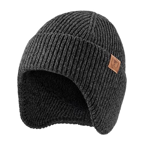 OZERO Winter Beanies Hats Men: Beanie with Ear Flaps - color: Grey