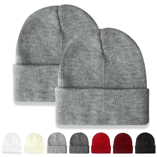 NPQQUAN 2 Packs Beanie for Men Women Winter Hats for Mens Beanie Skull Cap - color: Grey+grey