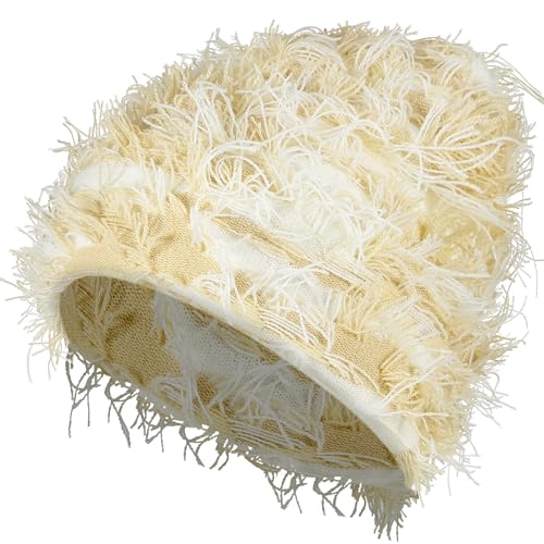 Chuarry Distressed Knitted Beanie Fuzzy Winter Hat - color: Assorted Beige
