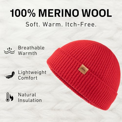 TOP-EX 100% Australian Merino Wool Fisherman Beanie, Short Cuffed Knit - color: Signal Red, size: X-Large-XX-Large