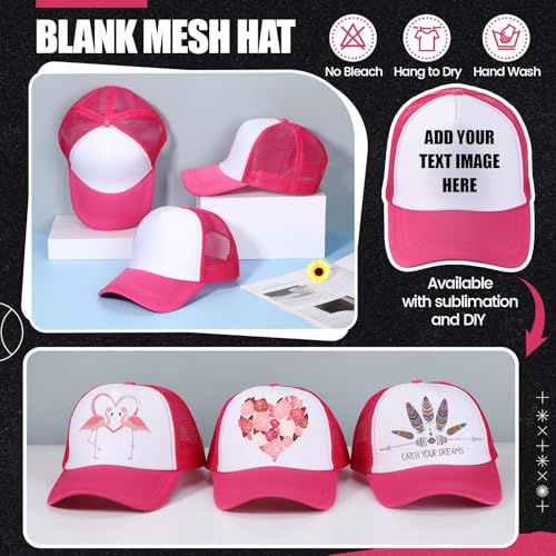 Tarpop 10 Pcs Sublimation Blank Trucker Hats Bulk - color: Hot Pink and White