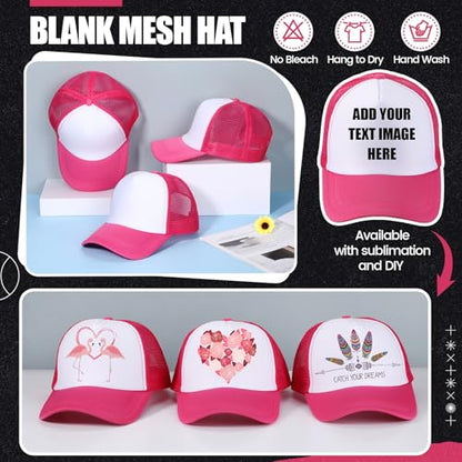 Tarpop 10 Pcs Sublimation Blank Trucker Hats Bulk - color: Hot Pink and White