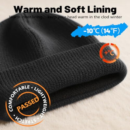 Unisex Winter Beanie for Men Women Soft Fleece Lined Warm Knit Hat - color: Black