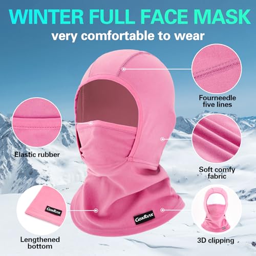 GoxRunx Kids Balaclava Ski Mask,Fleece Face Mask Neck Warmer for Boys Girls,Windproof Face Cover for Cold Weather - color: Rose Pink