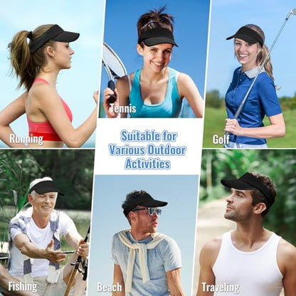 Foldable Sports Sun Visor Hat - Adjustable Running Golf Tennis Cap with Mesh&Reflective Design, Quick Drying for Men & Women - color: Black/Non-reflective