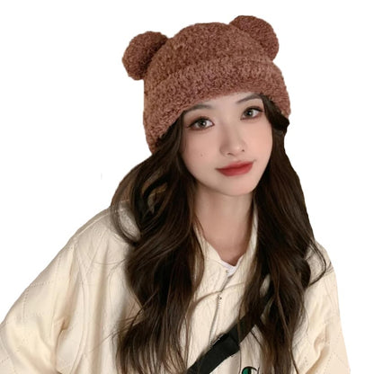 WITHMOONS Womens Beanie Hat with Double Pom Pom - Winter Hats Skull Cap YZ50234 - color: Brown