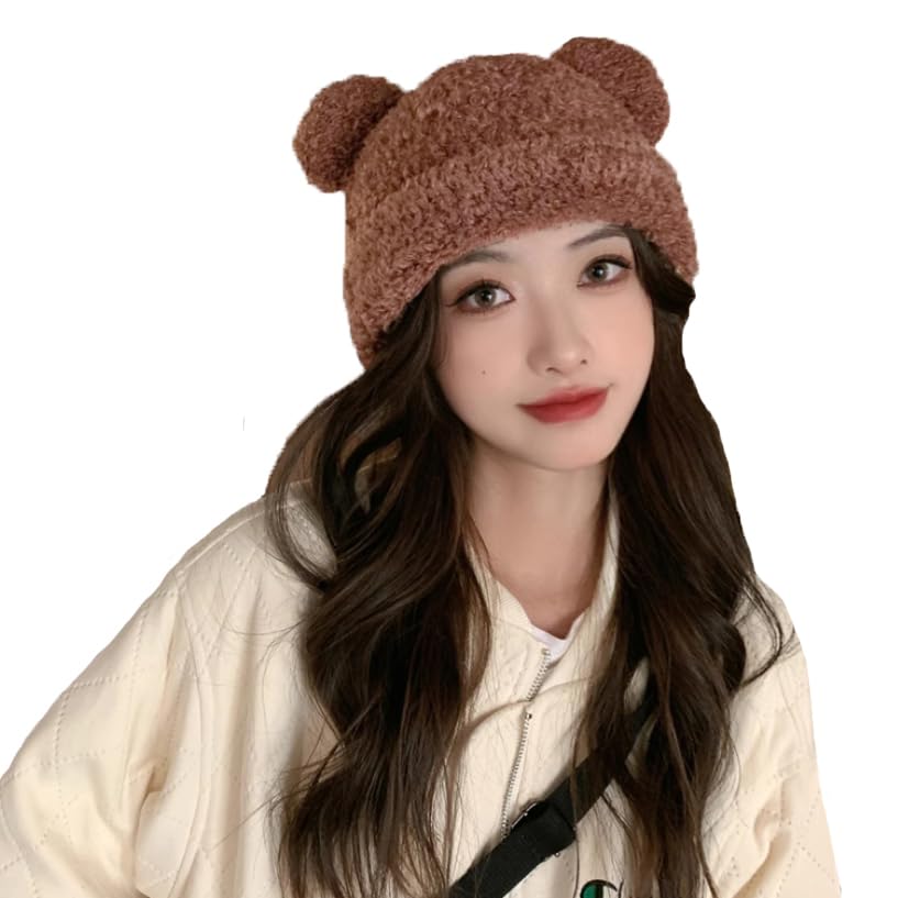 WITHMOONS 여성용 비니 모자 더블 폼폼 - 겨울 모자 스컬 캡 YZ50234 - color: Brown