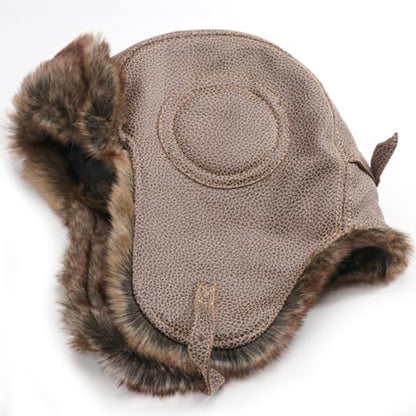 Harssidanzar Leather Outdoor Cycling Windproof Harley Goggles, Warm Pilot's hat,DU303 - color: Brown