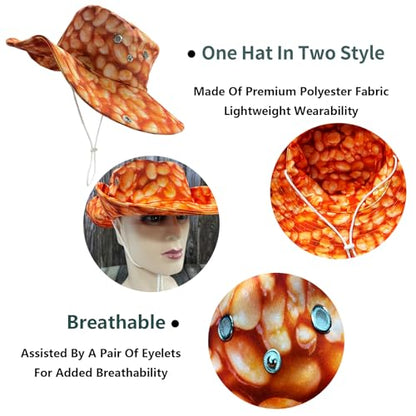 Funny Sun Hat for Men Women Wide Brim Bucket Hat Hiking Boonie Hat Summer Beach Fishing Caps - color: Baked Beans