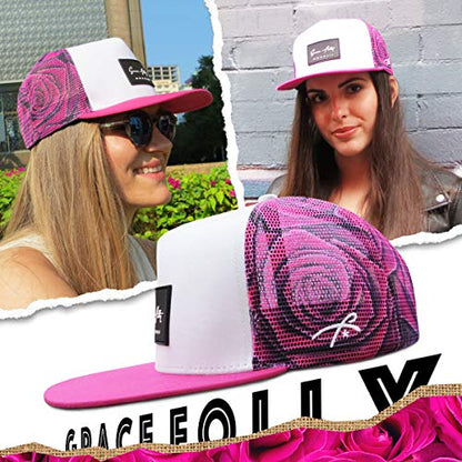 Grace Folly Trucker Hat for Men & Women. Snapback Mesh Caps - color: Rose- Pink
