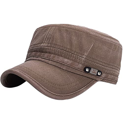 Unisex Cadet Army Cap Adjustable Flat Top Cap Washed Cotton Military Hat Baseball Cap - color: Brown