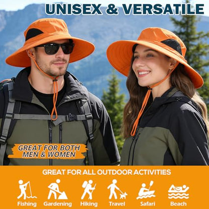 Wide Brim Sun Bucket Hat, Waterproof Boonie Hat for Men & Women - color: 01 Orange