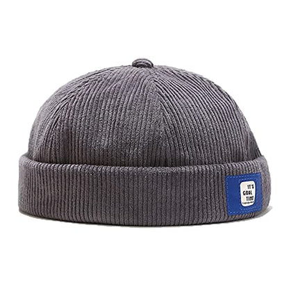 Men Hats Docker Cap Hats Beanie Sailor Cap Worker Hat Rolled Cuff Retro Brimless Hat with Adjustable - color: Dzm92*grey
