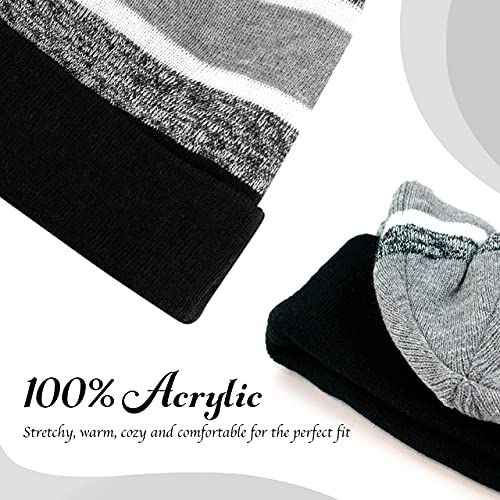 Winter Knit Beanie Hat with Pom Pom – Warm Cuffed Slouch Ski Cap for Men & Women - color: 2.black and Gray