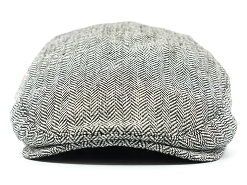 Men's Classic Patchwork Herringbone Checker Plaid Newsboy Ivy Hat Flat Cap - color: Light Grey, size: Large-X-Large