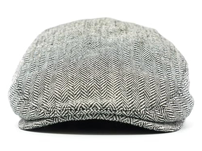 Men's Classic Patchwork Herringbone Checker Plaid Newsboy Ivy Hat Flat Cap - color: Light Grey, size: Large-X-Large