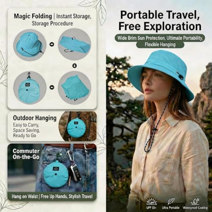 Honnesserry Bucket Hats for Woman Men Outdoor UV Sun Protection Hat Nylon - color: Blue