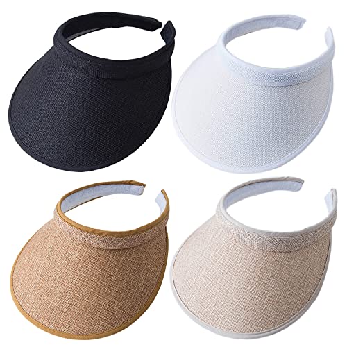 MULIMU 4Pcs Wide Brim Sun Visor for Women Men Visor Hats for Women Sun Visors for Women Clip On Golf Visors for Summer - color: Black&white&khak&beige
