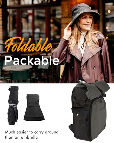 Comhats Women's Waterproof UPF 50+ Wide Brim Packable Rain Hat - color: 737_black, size: X-Large