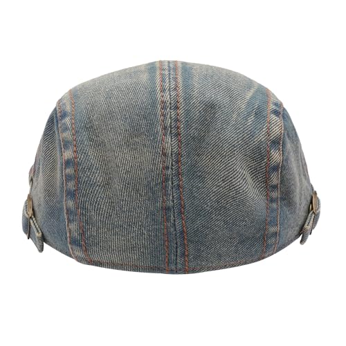 ZLYC Men Cotton Flat Cap Summer Scally Newsboy Beret Driver Hat - color: Denim Faded Blue