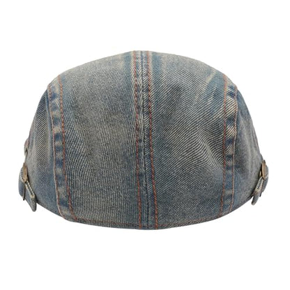 ZLYC Men Cotton Flat Cap Summer Scally Newsboy Beret Driver Hat - color: Denim Faded Blue