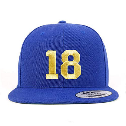 Trendy Apparel Shop Number 18 Gold Thread Flat Bill Snapback Baseball Cap - color: Royal
