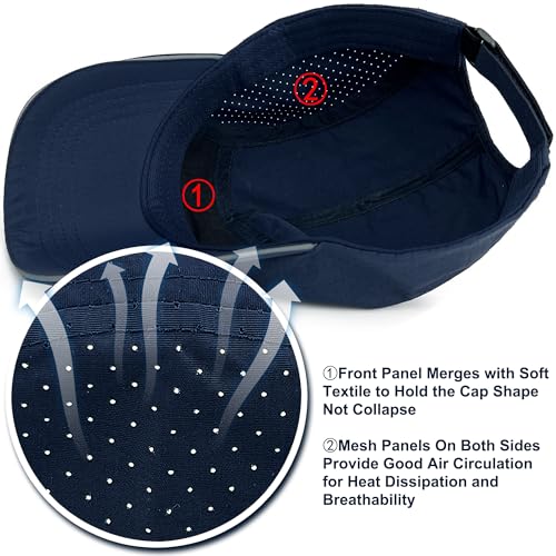 Lightweight Running Hat Breathable Mesh Cap Reflective Brim - color: Navy, size: One Size