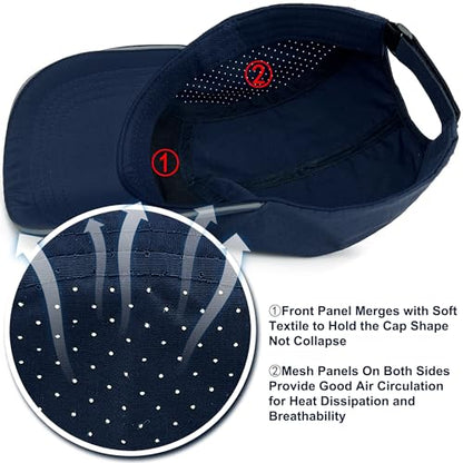 Lightweight Running Hat Breathable Mesh Cap Reflective Brim - color: Navy, size: X-Large-XX-Large