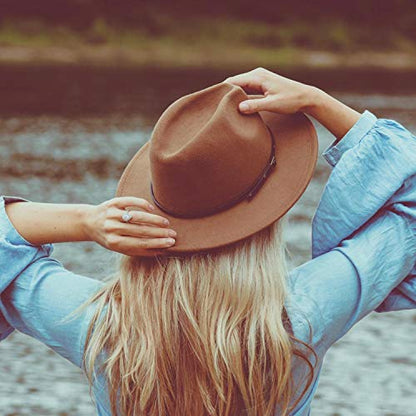 DRESHOW Women Classic Felt Fedora Wide Brim Floppy with Belt Buckle Panama Hat - color: 1 Pc Fedora Hat: Brown