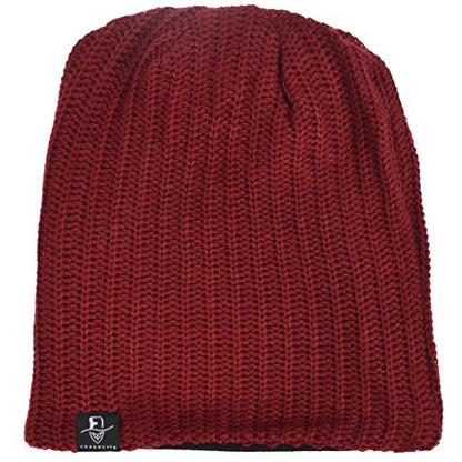 VECRY Mens Slouchy Beanie Knit Skull Cap Long Baggy Hip-hop Winter Summer Hat B305 - color: Ribbed-claret, size: Large