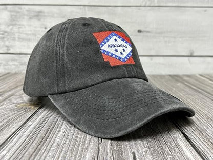 America State City Flag Hats - color: Arkansas Flag (Washed Black)