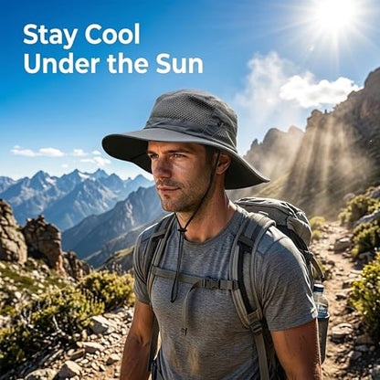 Sun Bucket Hat for Men Women Wide Brim UPF 50+ UV Protection Waterproof - color: Army Green