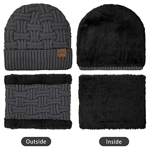 Loritta 3-Pieces Winter Hats for Women Warm Scarf Touchscreen Gloves - color: Hat Scarf Set-c-grey