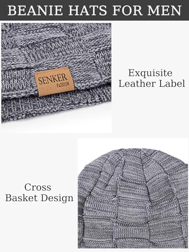 Senker Fashion 2 Pcs Winter Slouchy Beanie Hats for Men, Warm Mens Beanies - color: Black Grey
