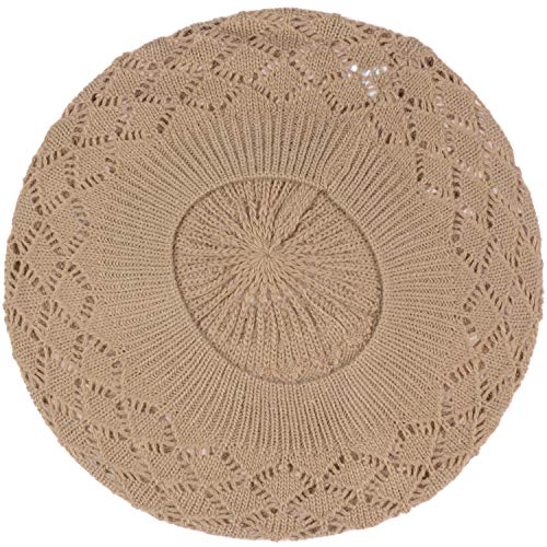 an Womens Crochet Hat Flower Beanie Beret Fashion Accessory Lightweight Knit Cap - color: 5120-dkbeige