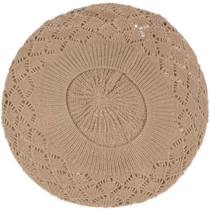 an Womens Crochet Hat Flower Beanie Beret Fashion Accessory Lightweight Knit Cap - color: 5120-dkbeige