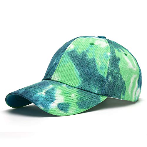 BEARUN Cotton Tie Dye Low Profile Cap Hiphop Baseball Cap Fashion Dad Hat - color: Blue Green