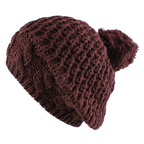 Morehats Thick Crochet Knit Pom Pom Beret Winter Ski Hat - color: Dark Burgundy