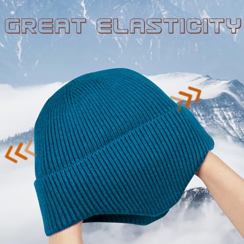Winter Beanie with Ear Flaps, Warm Knit Hat for Men Women, Knit Cap with Earflaps for Cold Weather - color: Lake Blue