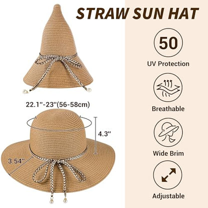 Sun Hats for Women, UPF 50+ Sun Protection, Beach Hat with Wide Brim - color: Khaki-b
