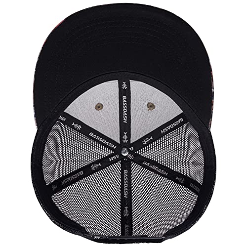 BASSDASH Flat Brim Trucker Cap Adjustable Snapback Hat Mesh Back for Men Women - color: Autumn Forest