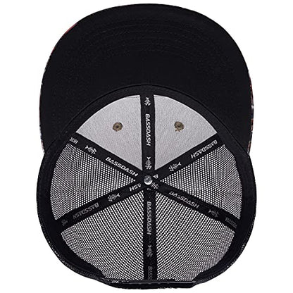 BASSDASH Flat Brim Trucker Cap Adjustable Snapback Hat Mesh Back for Men Women - color: Autumn Forest